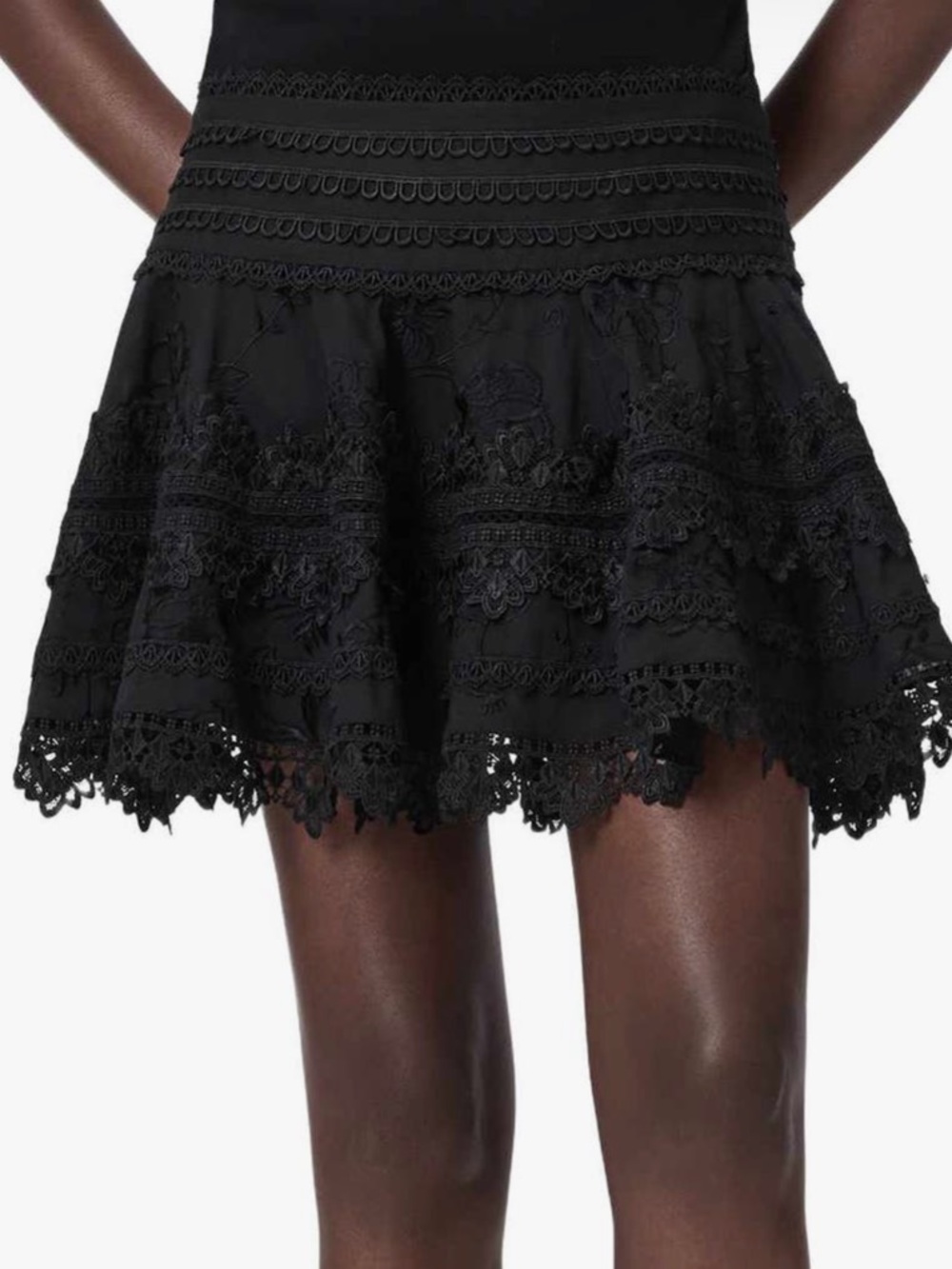 Black mini flare Skirt with Lace Trim